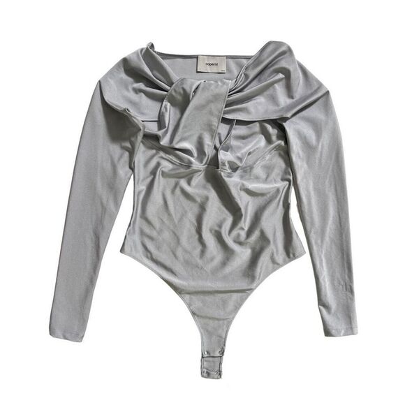 Coperni Twisted Cut Out Jersey Bodysuit in Pearl Grey‎ - Picture 2 of 12